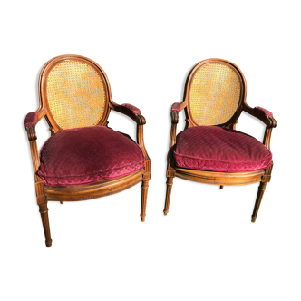 Paire de fauteuils style Louis XVI cannage