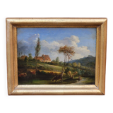 Antique Painting  Animated Landscape Oil Painting on Wood Panel