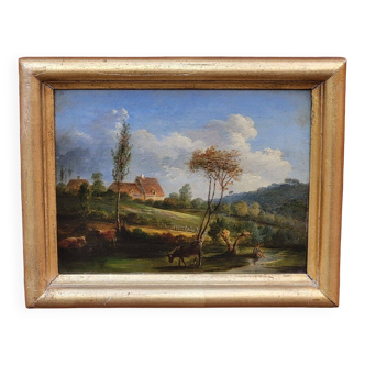 Antique Painting  Animated Landscape Oil Painting on Wood Panel