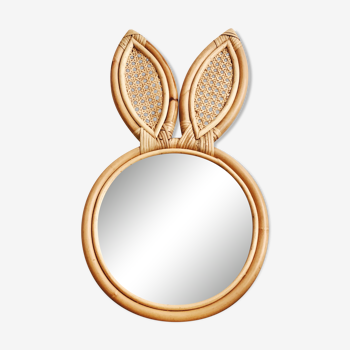 Miroir enfants rotin et cannage lapin vintage bohème