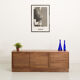 Oiled walnut TV stand equipped with 2 sliding doors and 3 drawers