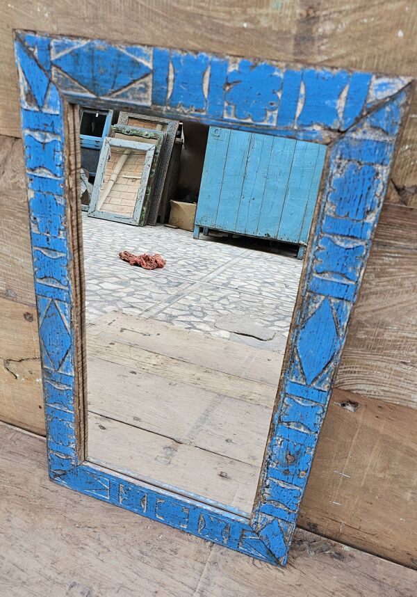 Ancien miroir Art déco en teck birman