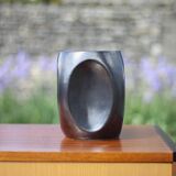Vallauris modernist cubic vase enamelled black with orange interior, vintage vase, collection, decoration