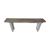 Bench in grey with wheels, bleached wood seating waxed finish
