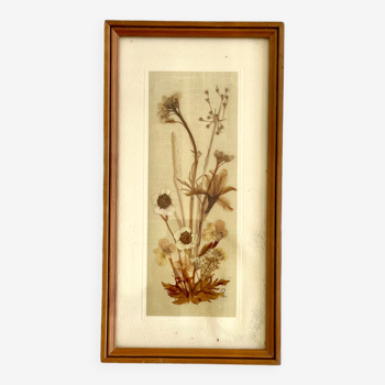 Vintage wood frame dried flowers under glass