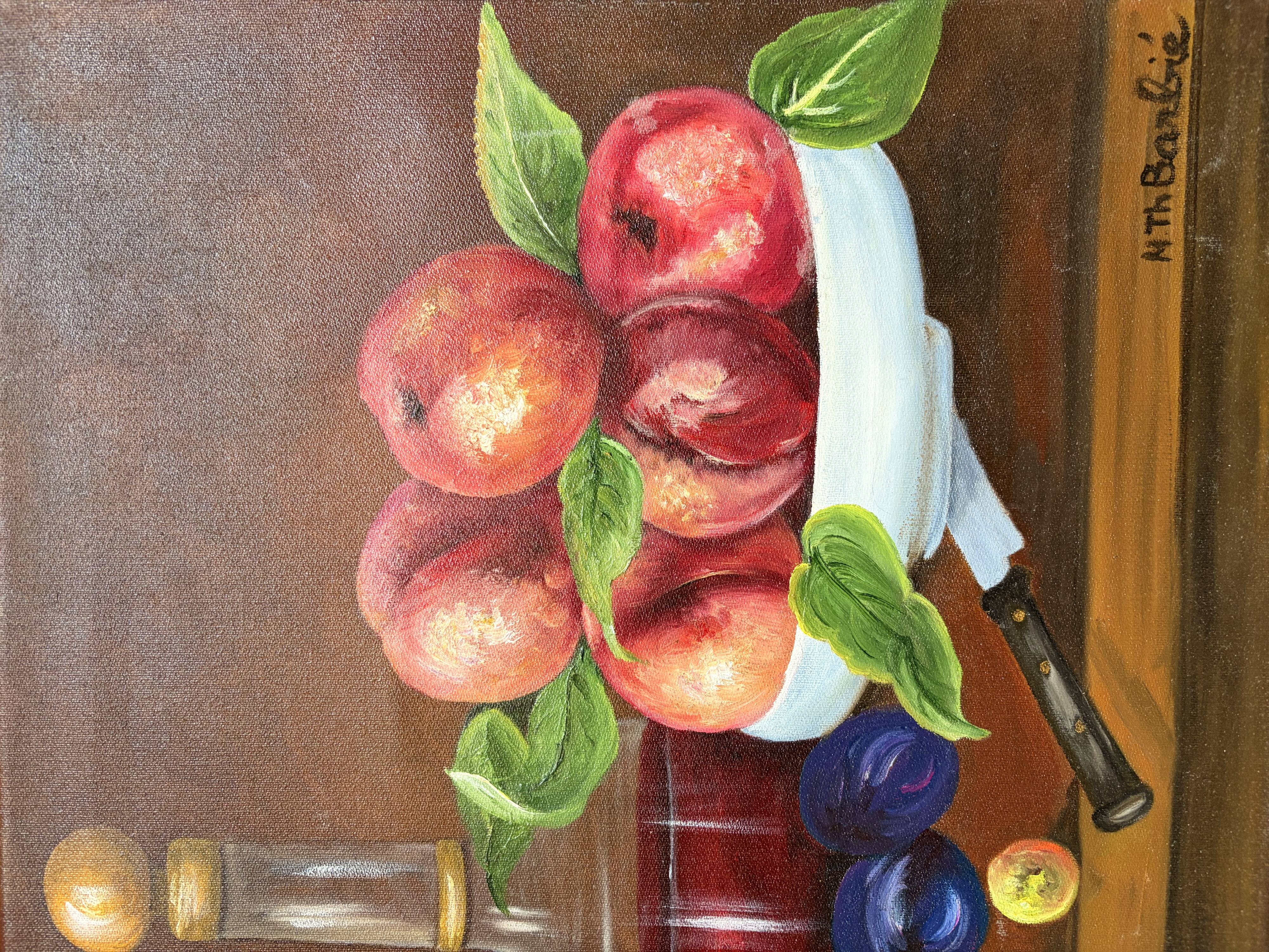 Still Life with Peaches & Grapes Oil on Canvas Signed M.TH. Barbié