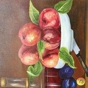 Still Life Painting Peaches & Grapes Oil on Canvas Signed M.TH. Barbié