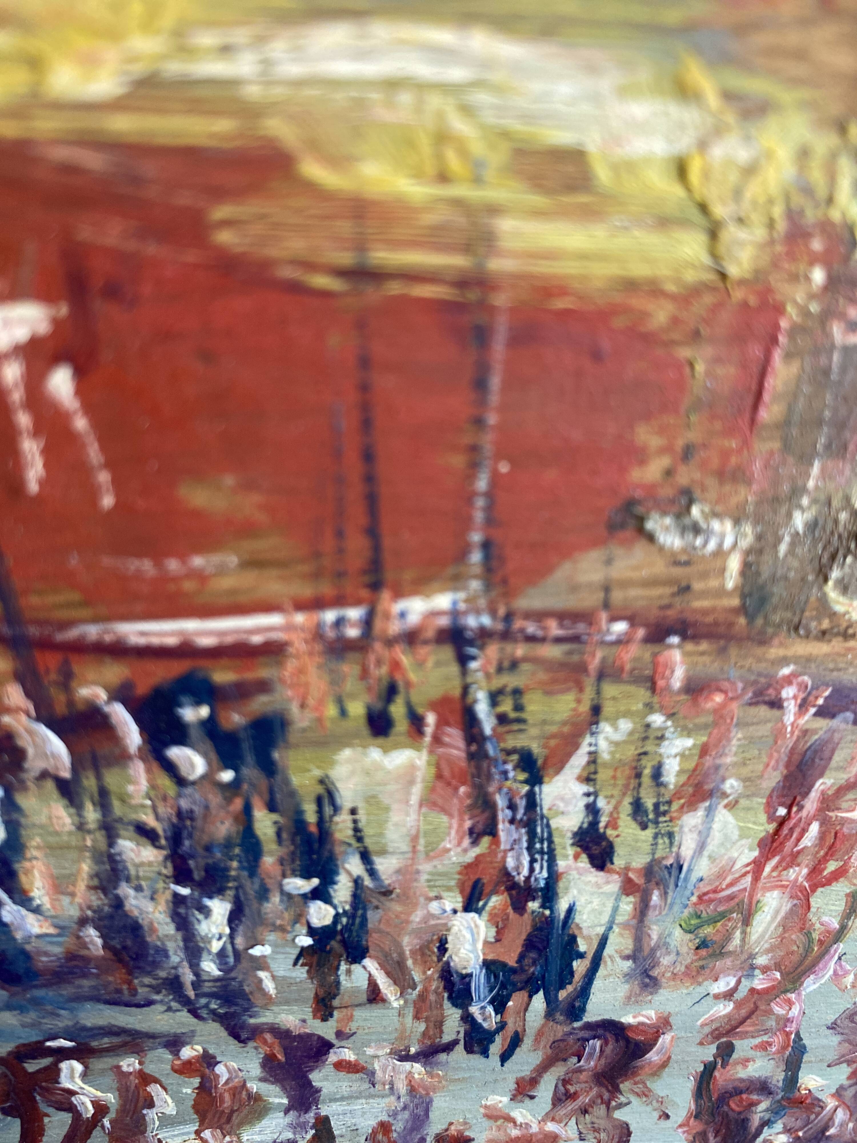 Oil on wood, “village festival”, Italy, 1960s