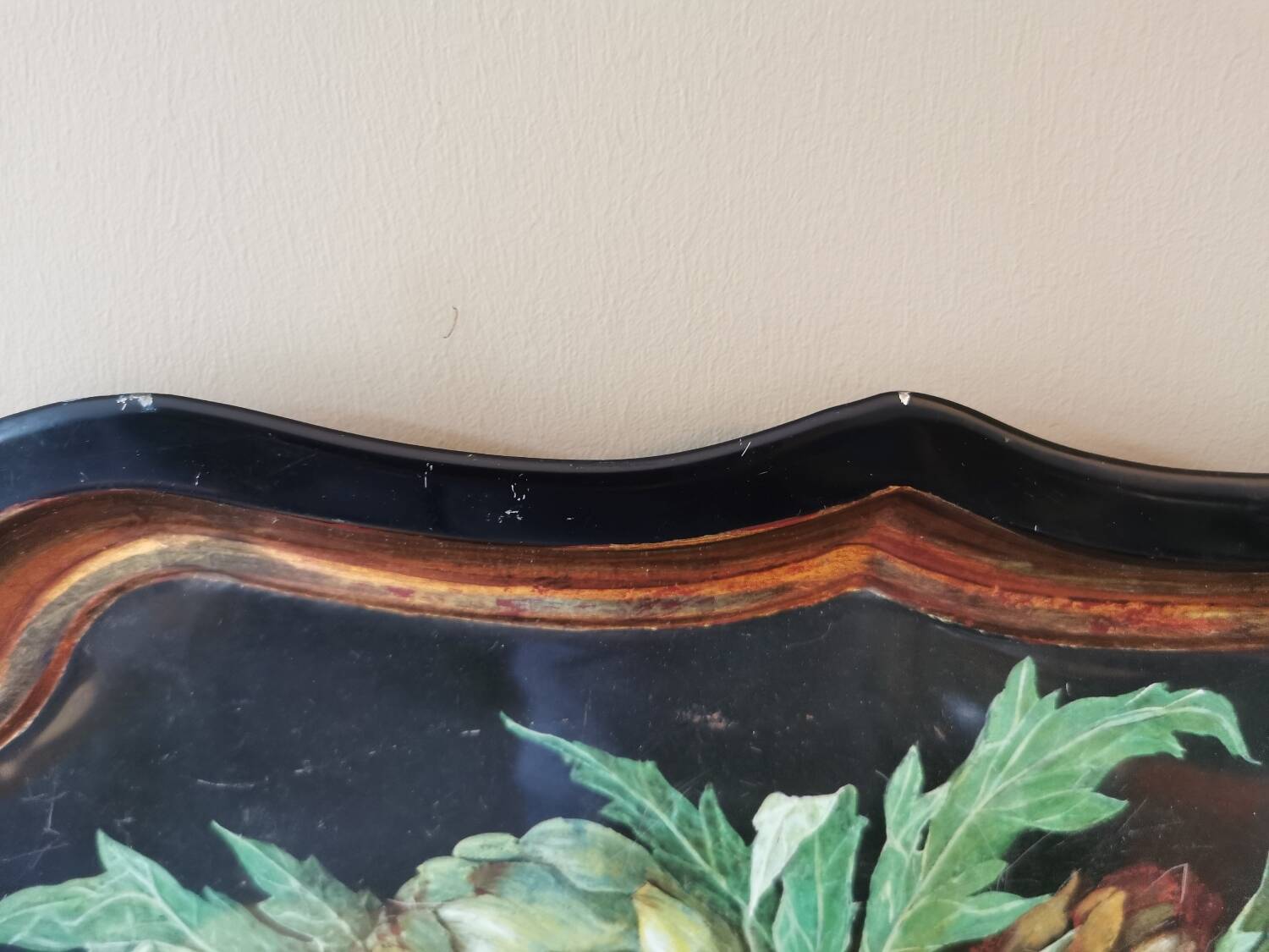 Vintage painted metal tray, still life