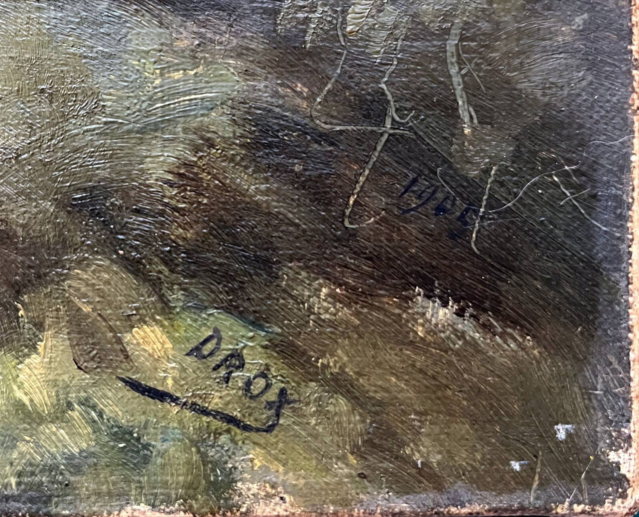 Tableau HST "Paysage avec village arboré" signé Drox 1905