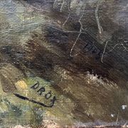 Tableau HST "Paysage avec village arboré" signé Drox 1905