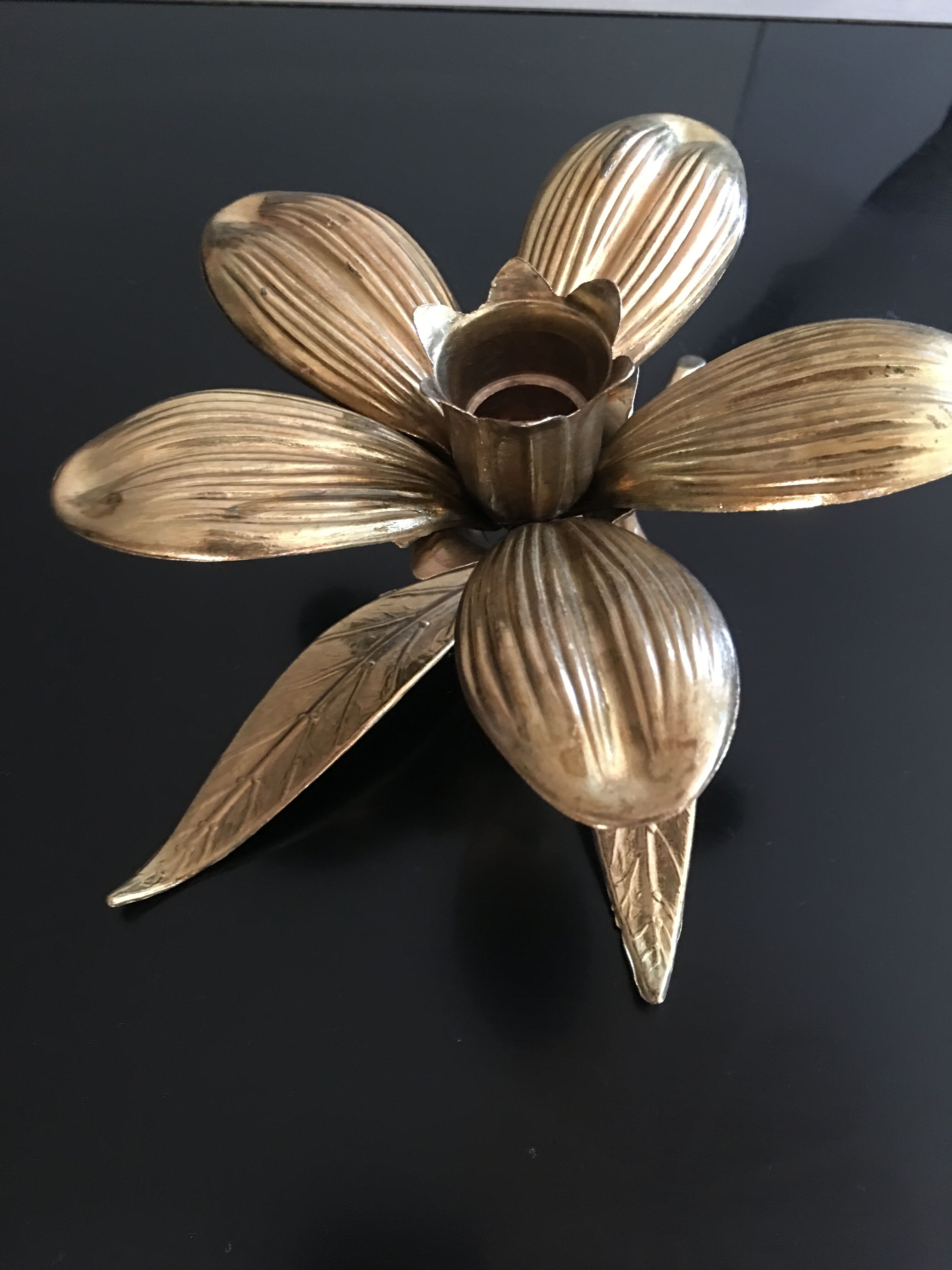 70s brass flower candlestick
