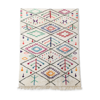 Moroccan Berber carpet azilal ecru with black diamonds and colorful patterns 248x156cm