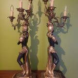 Paire de nubiens porte torchère en bois doré baroque