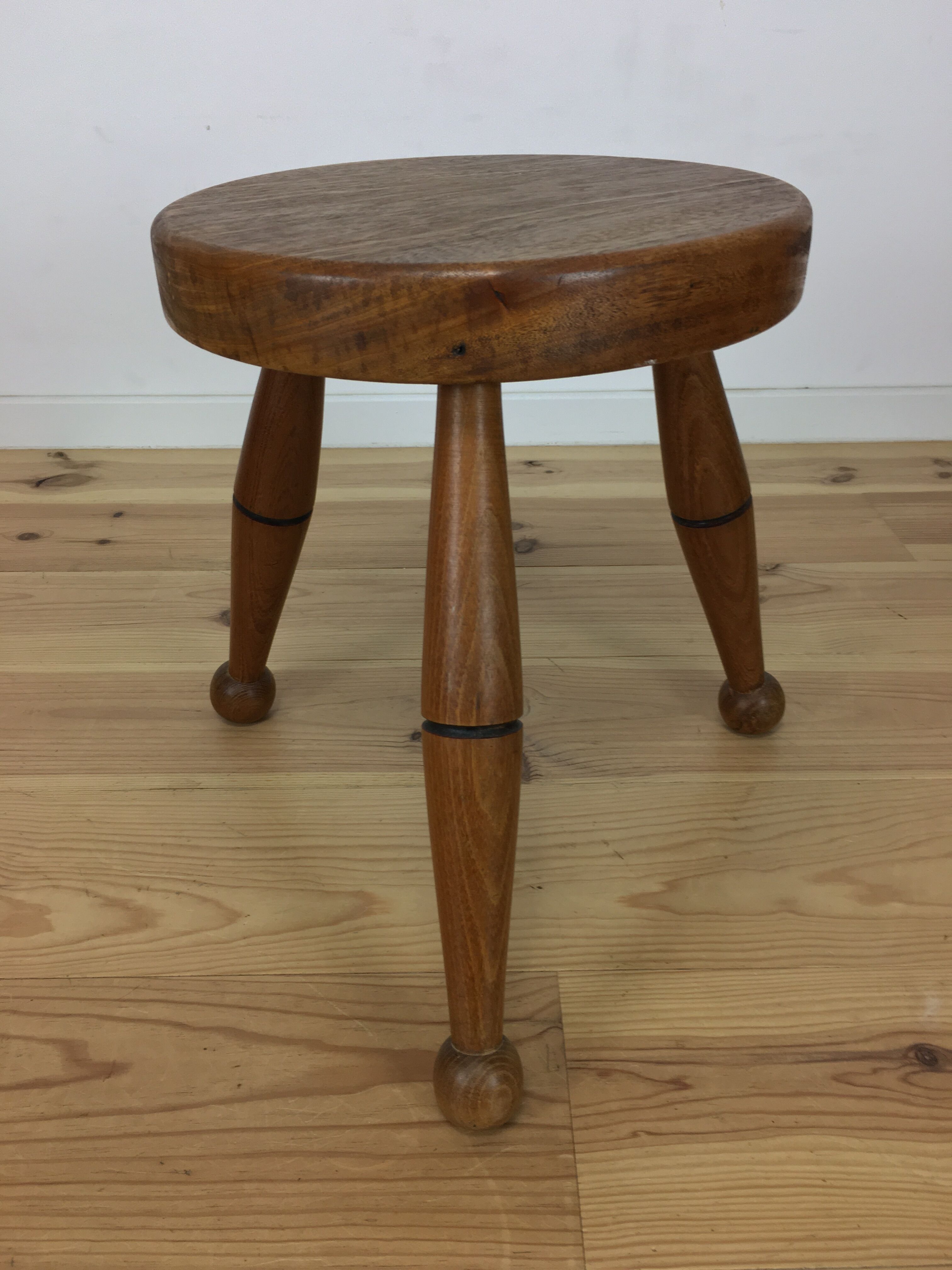 Art deco solid oak tripod stool