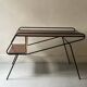 Modernist TV/Hifi table in wood & metal by J. Hitier, French design 1950.