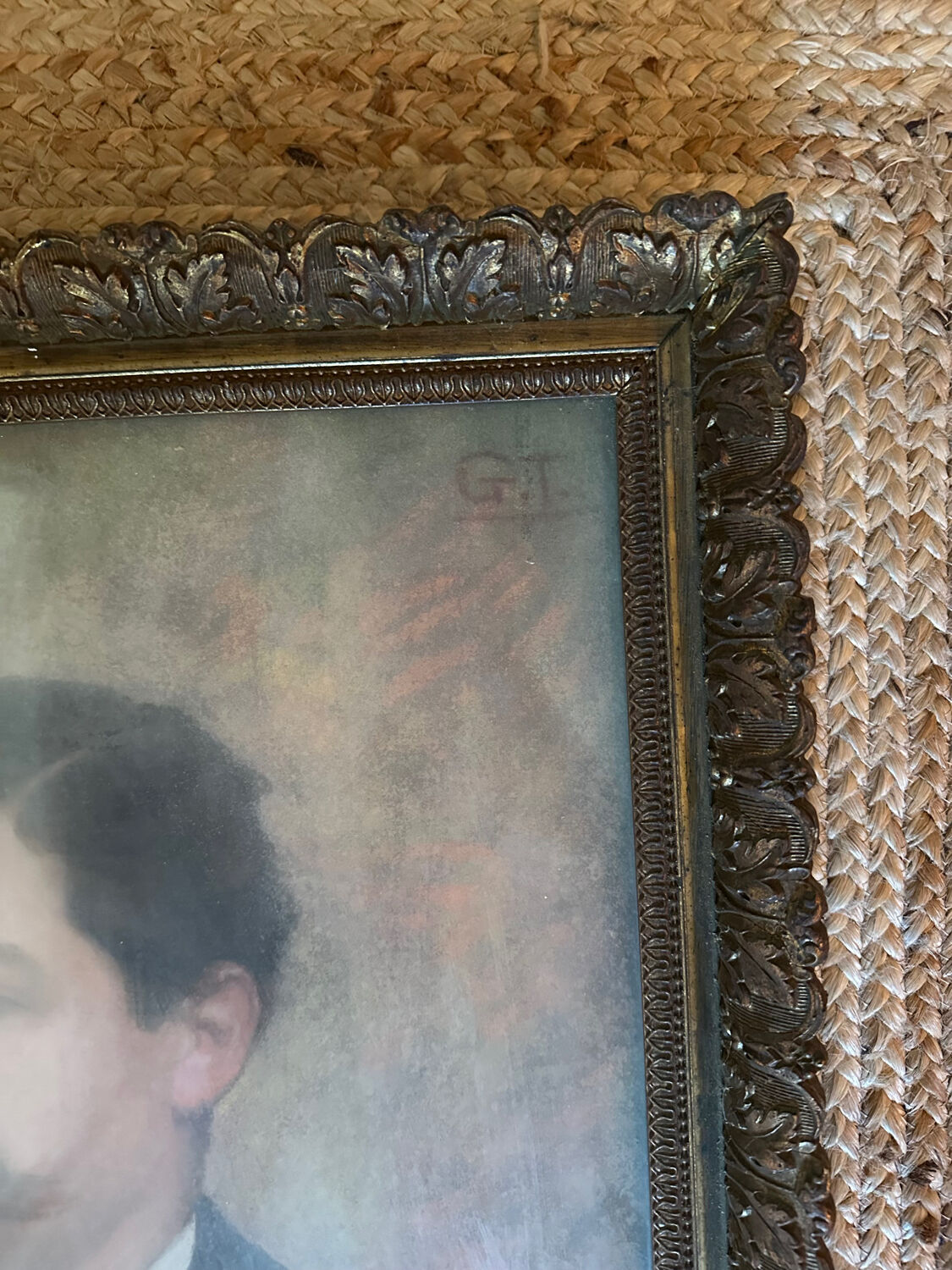 Portrait of a man with a moustache – Original 19th-century pastel – Stucco frame