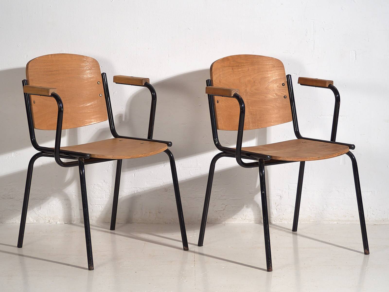 Vintage Style Dining Chairs with Arms (c.1950). Set of 4 Pieces