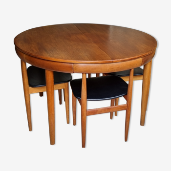 Table de salle à manger scandinave en teck et 4 chaises Hans Olsen Frem Rojle