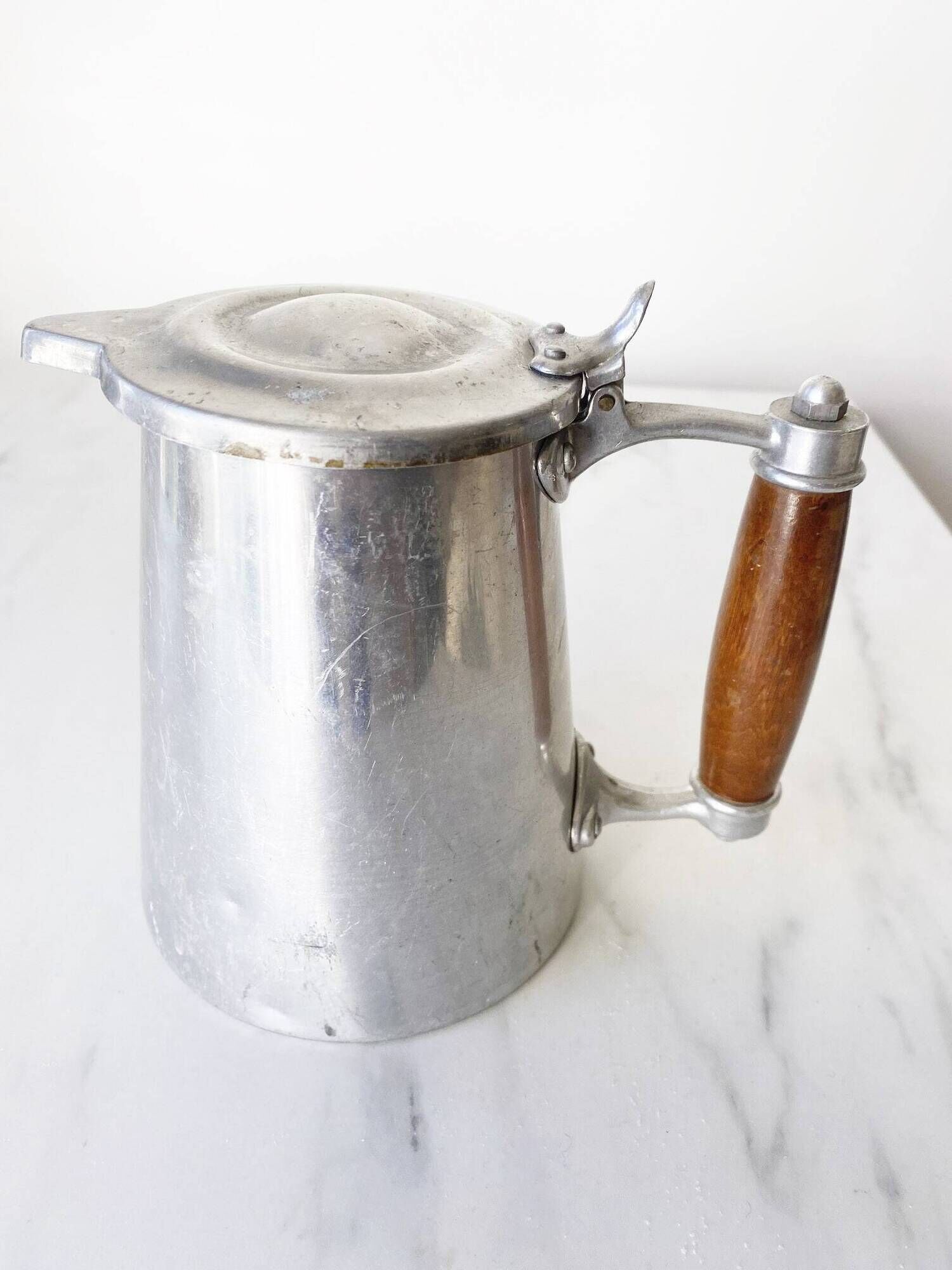 COFFEE POT in Aluminum and wood from the 1950s French Navy