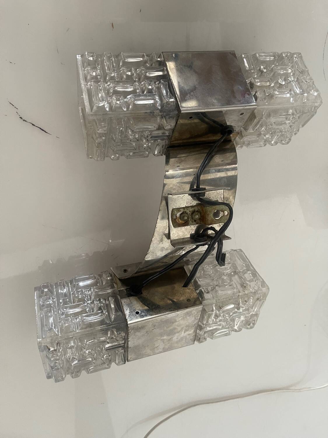 Appliques chromées en verre de cristal du milieu du siècle, ensemble de 4