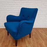 Danish designed armchair, wool, beech, completely renovated