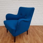 Fauteuil danois, laine, hêtre, entièrement rénové