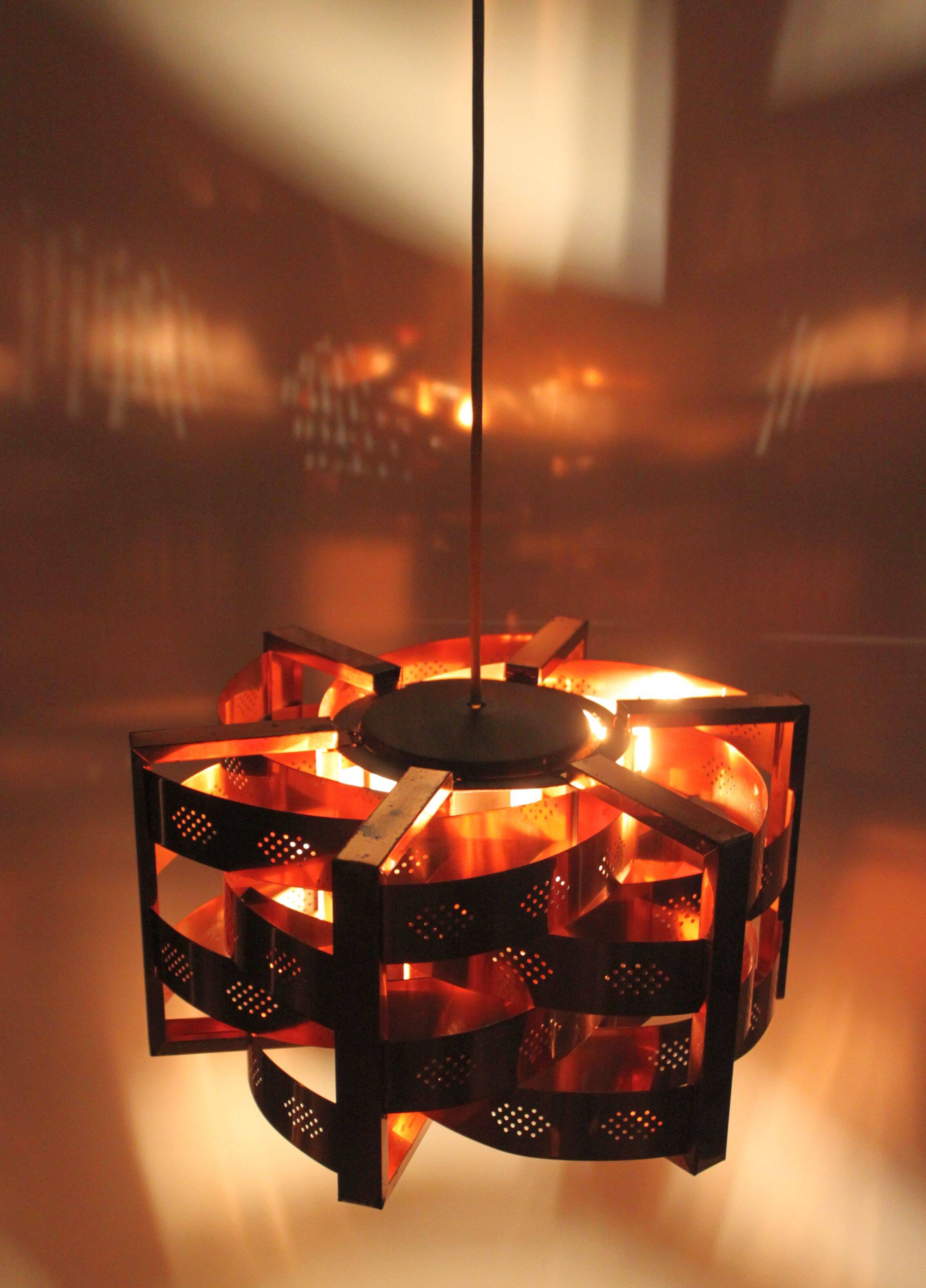 Copper pendant light by Werner Schou for Coronell Electro, Denmark, 1969.