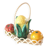 Salt and pepper set in slip and its basket