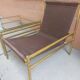 1960s vintage set — brass and glass chairs and table in straw yellow (set of 3)