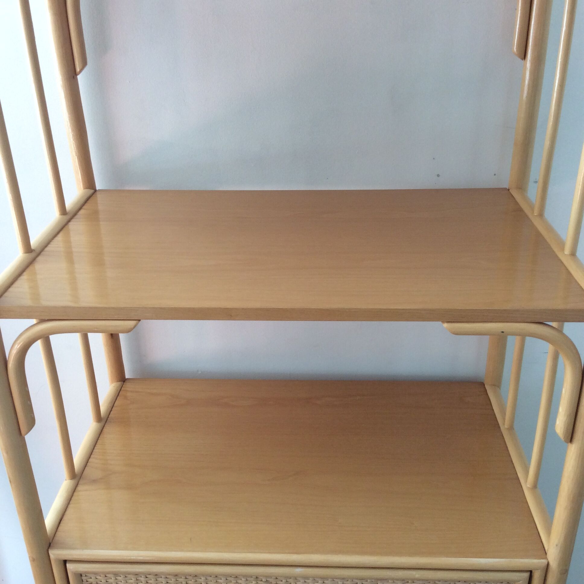 Shelf of the 70s in rattan and wicker wood