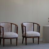 Pair of Danish armchairs in beech, reupholstered in lambswool, Art Nouveau, 1900s.