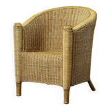 Vintage Mid-Century Italian Modern Boho Rattan Barrel Chair, 1970s
