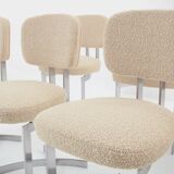 Paul Legeard set de 12 chaises en inox et laine bouclée 1970