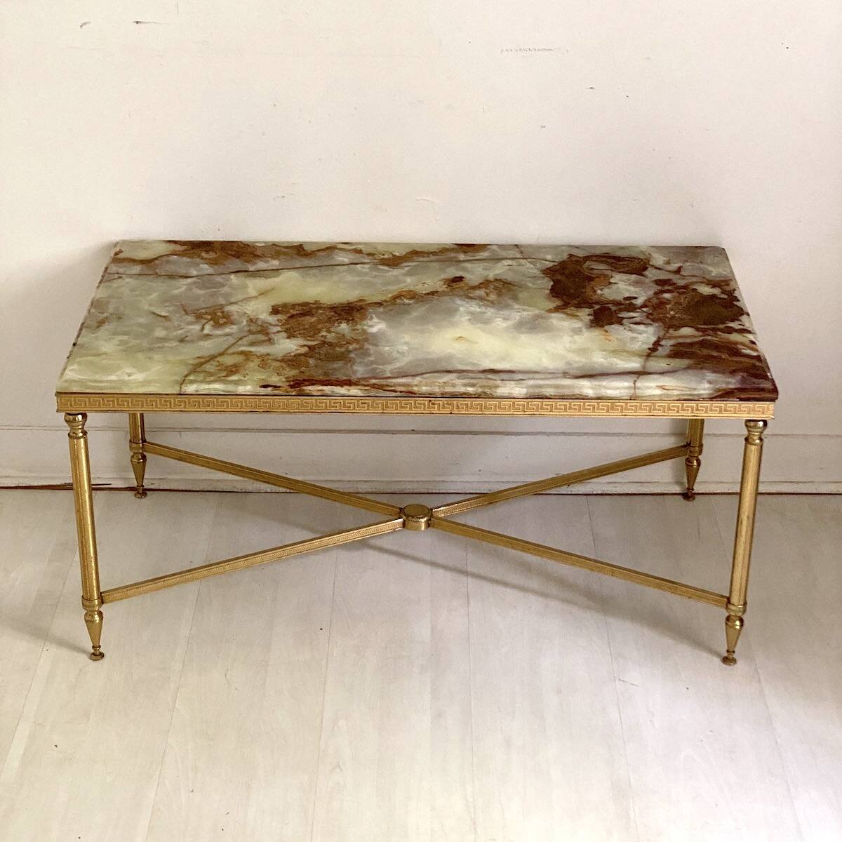 Vintage 1970s brass and marble coffee table
