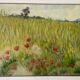 Oil painting on paper by marcel juillard, poppy fields, wooden frame
