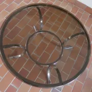 Round coffee table in smoked glass and chrome – Space Age style, 1970s