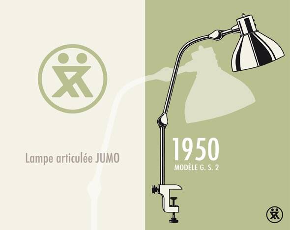 Lampe vintage 1950 industrielle liseuse Jumo GS2 souris - 70 cm