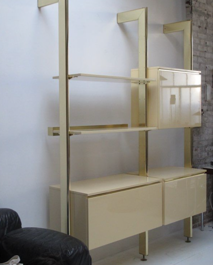 Ivory and brass lacquered library, International furniture 1970