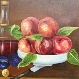 Still Life Table Fruits and Copper Jug Oil Signed Danny Wooden Frame