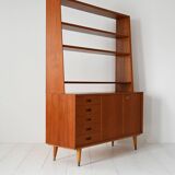 Vintage Scandinavian teak bookcase with drawers