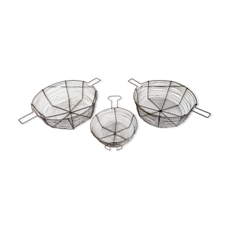 Set of 3 baskets in old wire – 60s/70s