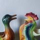 Pair of duck and rooster jugs in St Clément barbotine vintage