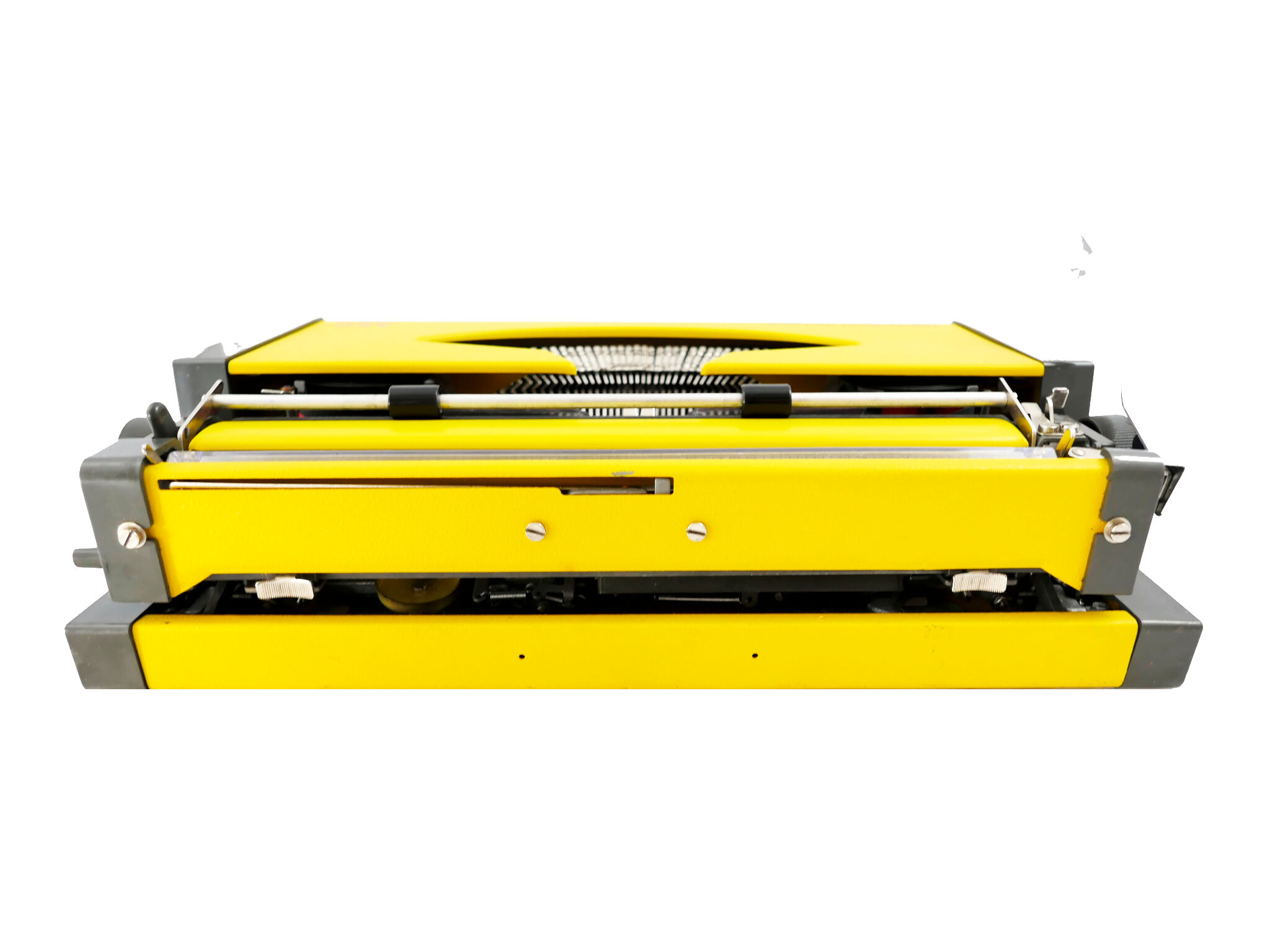 Machine à écrire Olympia AEG Dactymétal De Luxe Jaune révisée ruban neuf avec valise verte