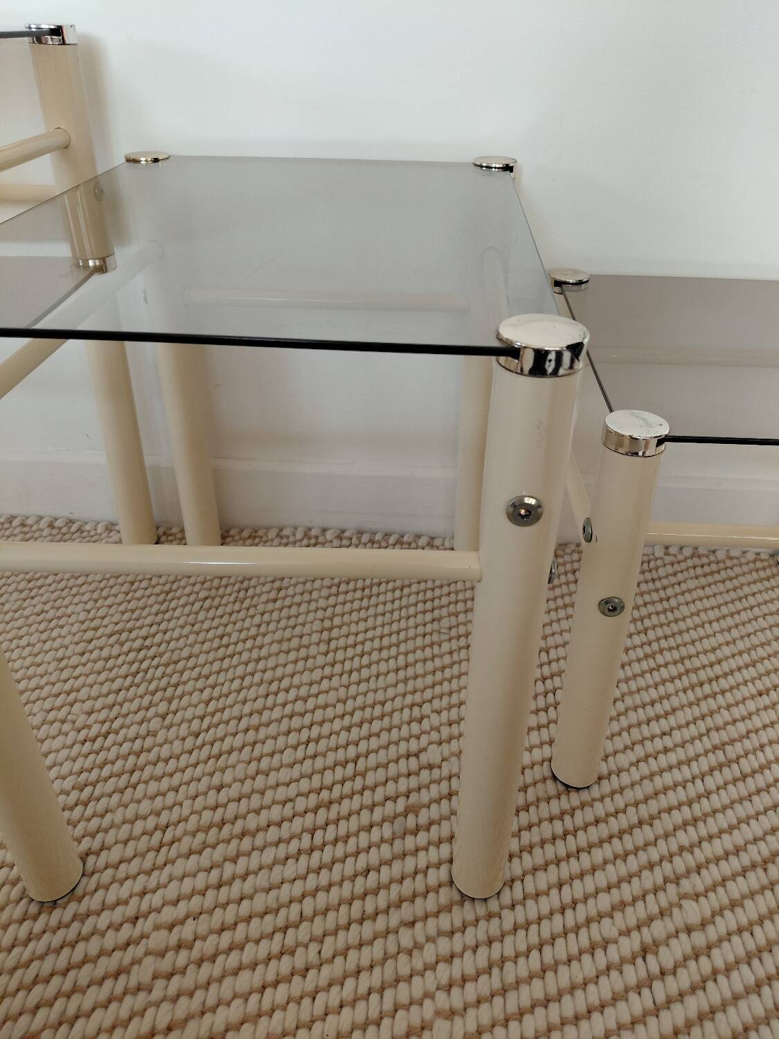 Beige Metal Nesting Tables Yves Boutboul 1970s