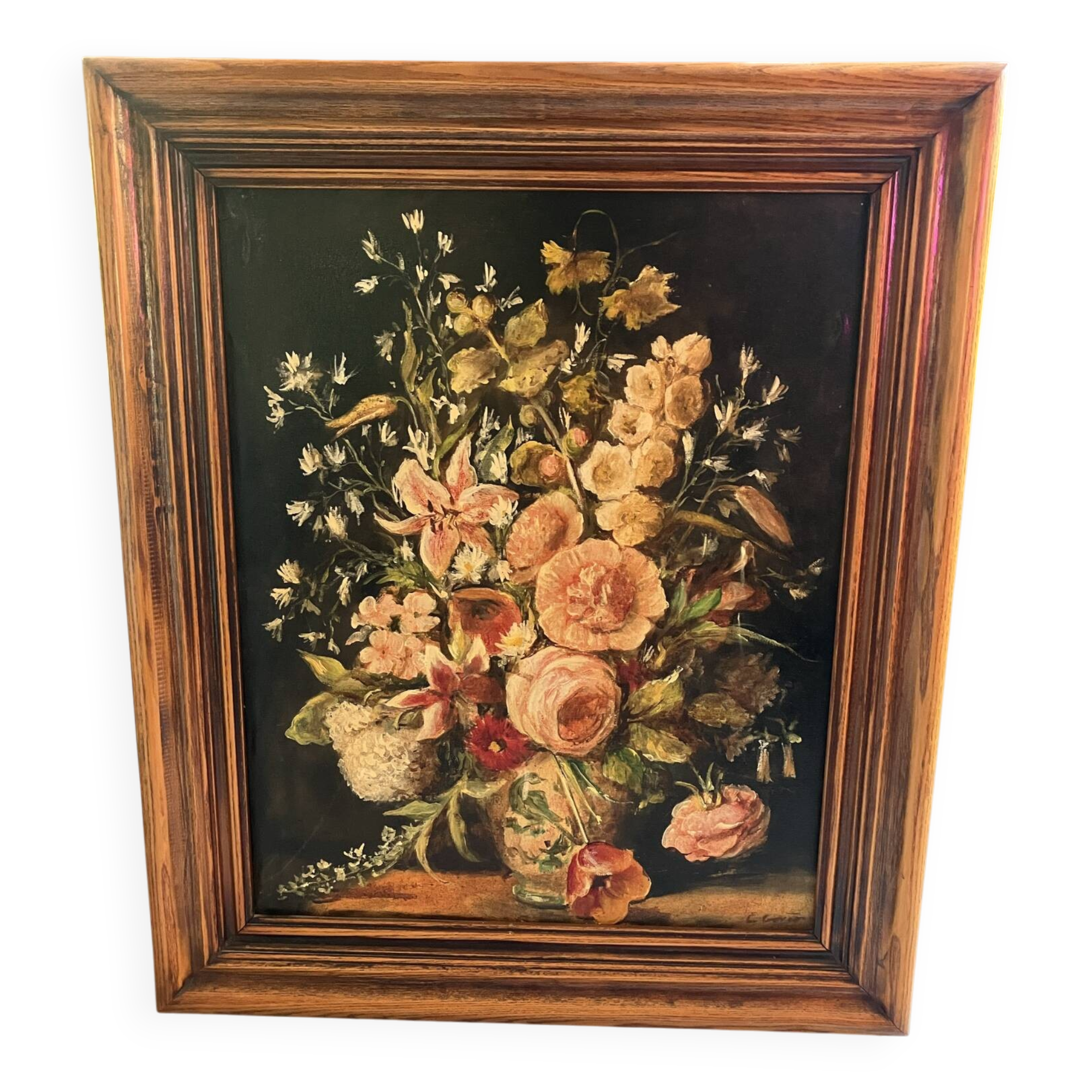 Old signed oil on canvas – Large bouquet of flowers – Inspiration