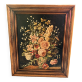 Huile sur toile ancienne signée "Bouquet de fleurs"