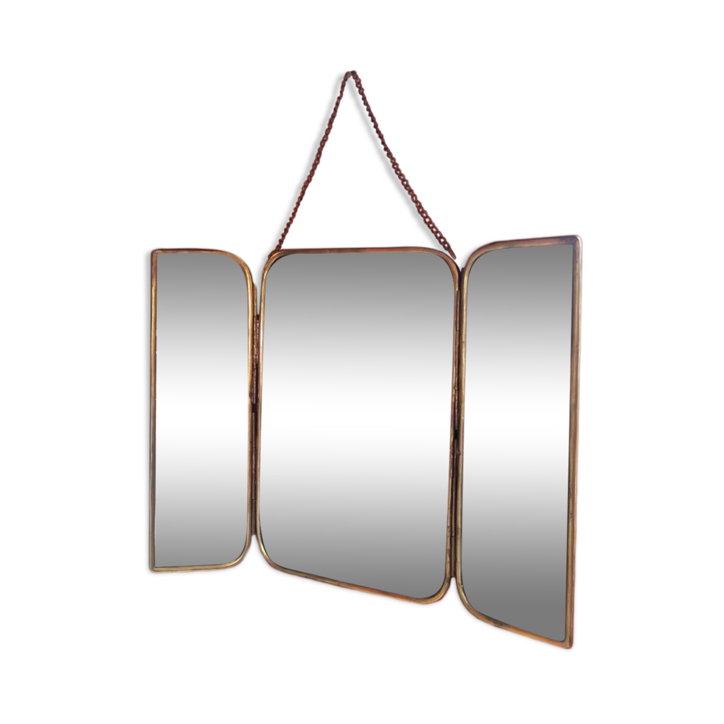 Solid brass triptych barber mirror