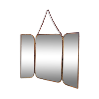 Solid brass triptych barber mirror