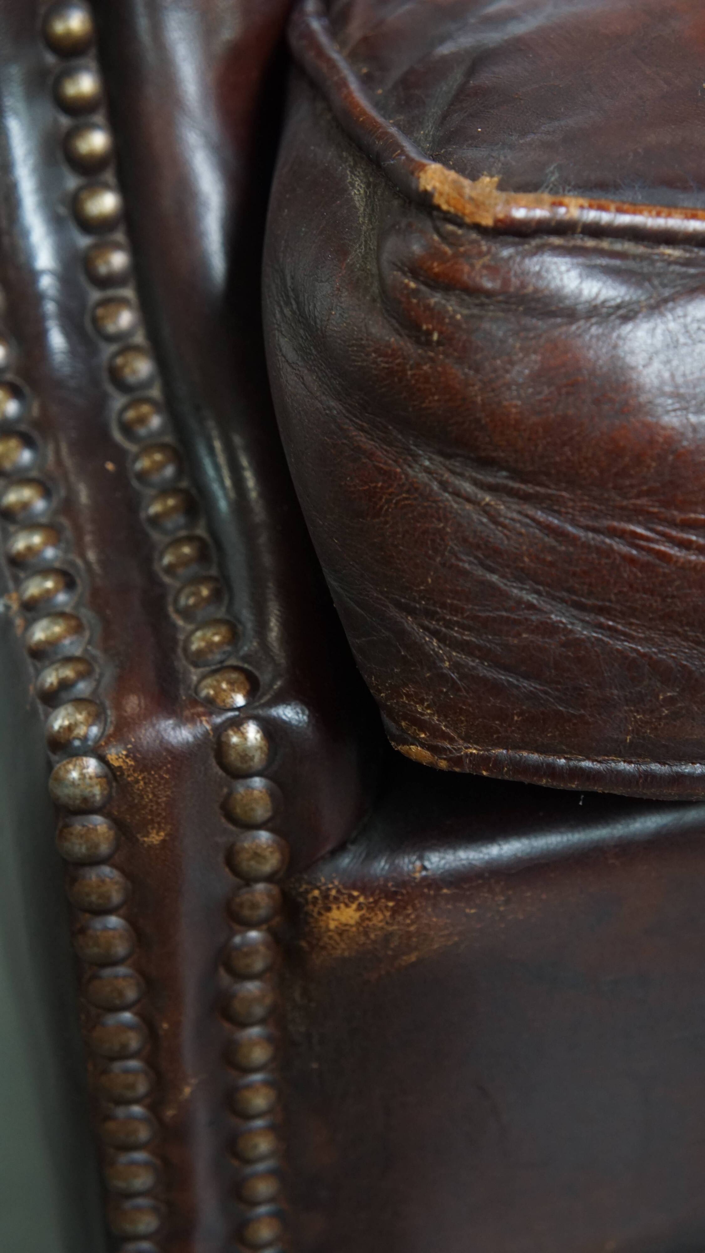 Dark English-Style Sheepskin Wingback Chair
